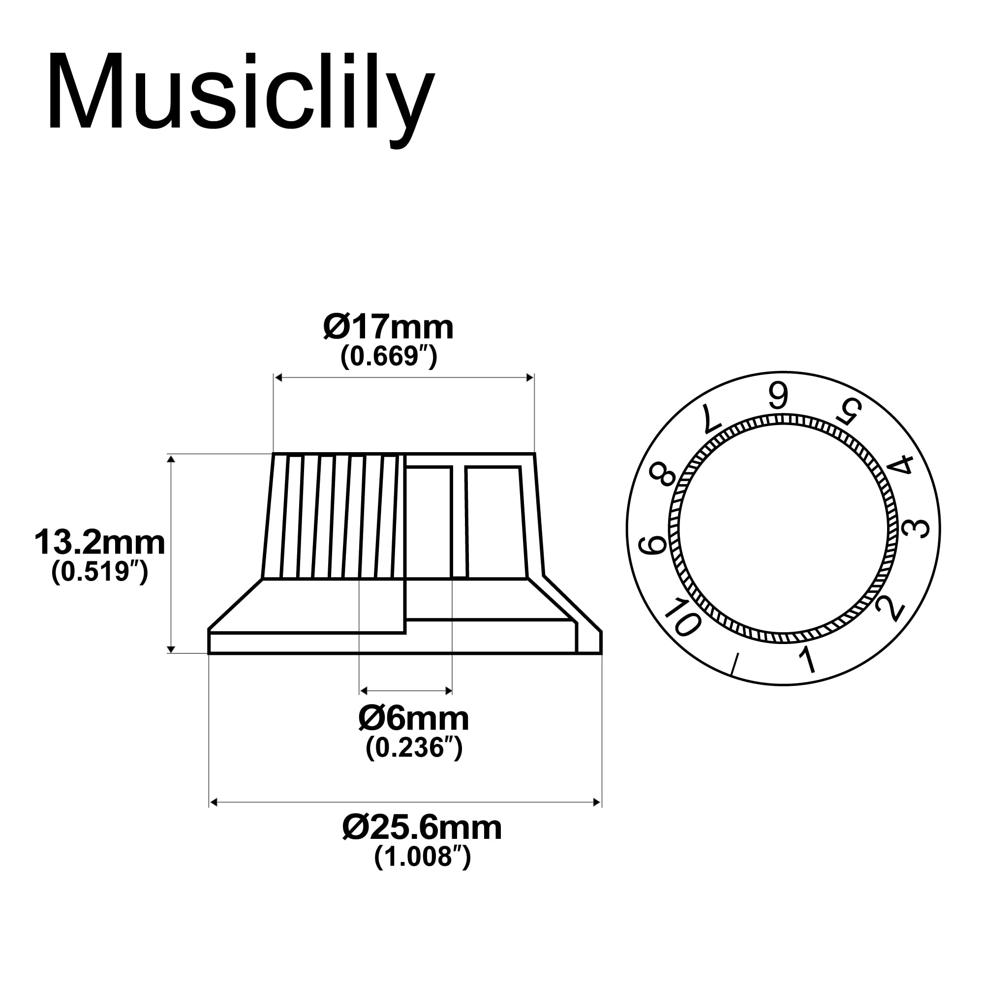 Musiclily Plastic 6mm Strat Knobs 1 Volume and 2 Tone Control Knobs Set for Fender Squier Stratocaster Electric Guitar,Black